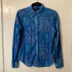 Lauren Ralph Lauren Blue Paisley Button Down Long Sleeve Shirt